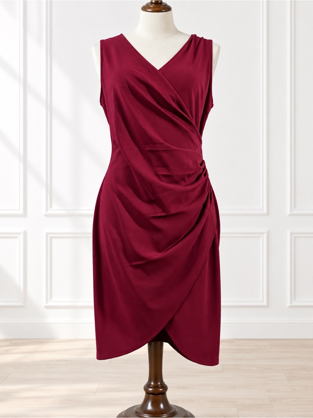 IHOT Burgundy Faux Wrap Ruched Tulip Hem Cocktail Dress XL NWT Sleeveless